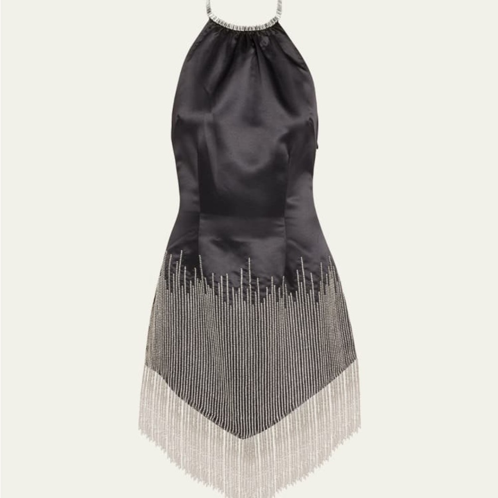 NWT Embellished Fringe Dress, Black/Silver